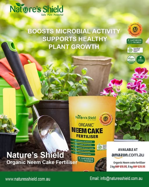 “Nature’s Shield Organic Neem Cake Fertiliser that supports healthy plant growth and boosts microbial activity”