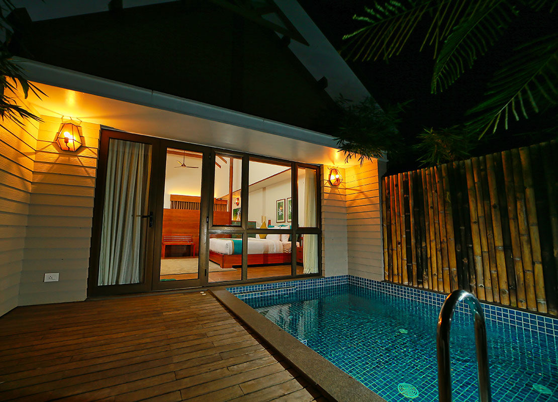Private pool villa at Wayanad resort with scenic mountain views