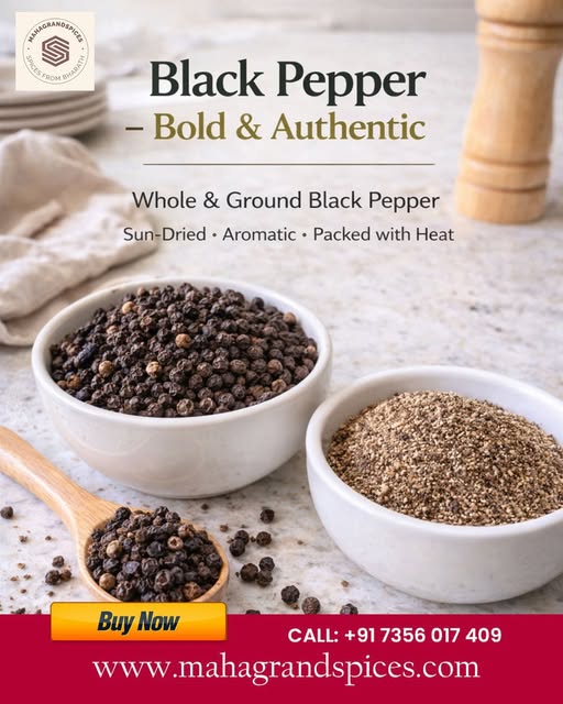 Bold and aromatic black pepper by Mahagrand Spices