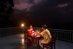 Honeymooners enjoying a romantic stay at Era Resort Munnar in a private pool villa surrounded by misty hills and tea gardens