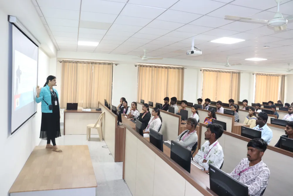 ICT-enabled classroom at St Joseph’s University Bengaluru with modern seating, natural lighting, and smart learning facilities.