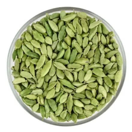 Premium green cardamom pods from Maha Grand Spices, aromatic organic spice used for cooking, baking, and traditional Indian recipes.